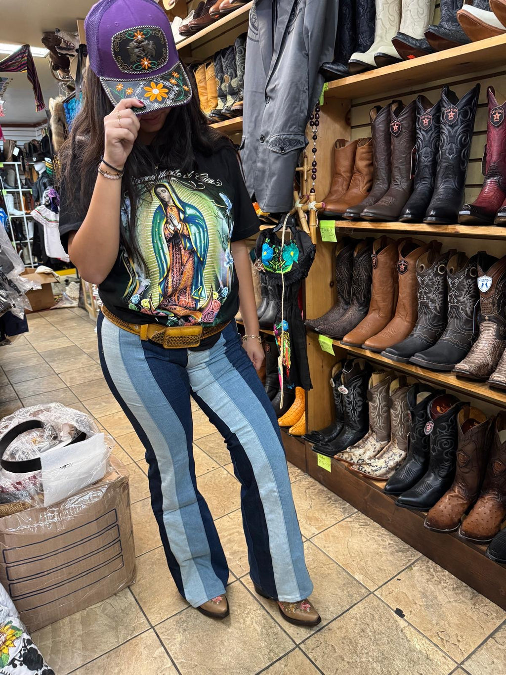 DENIM STRIPPED BLUE JEANS