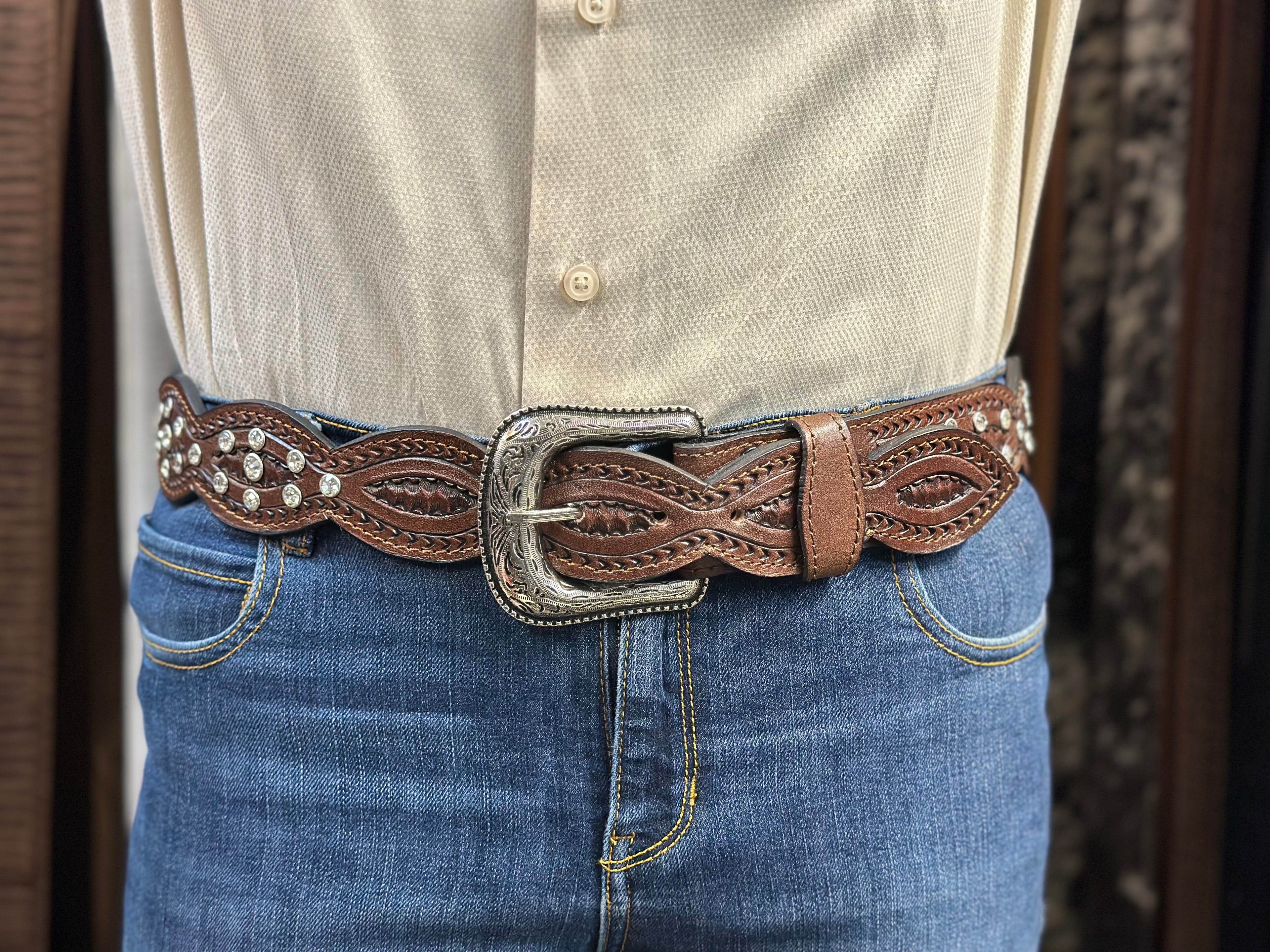 Bejeweled brown woman’s belt