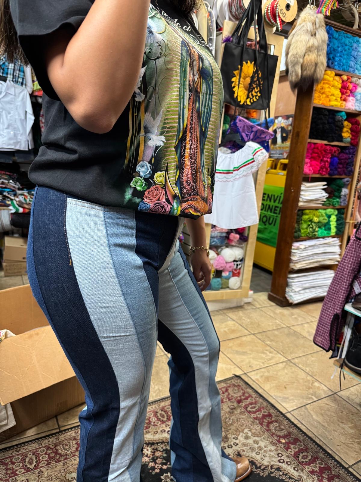 DENIM STRIPPED BLUE JEANS