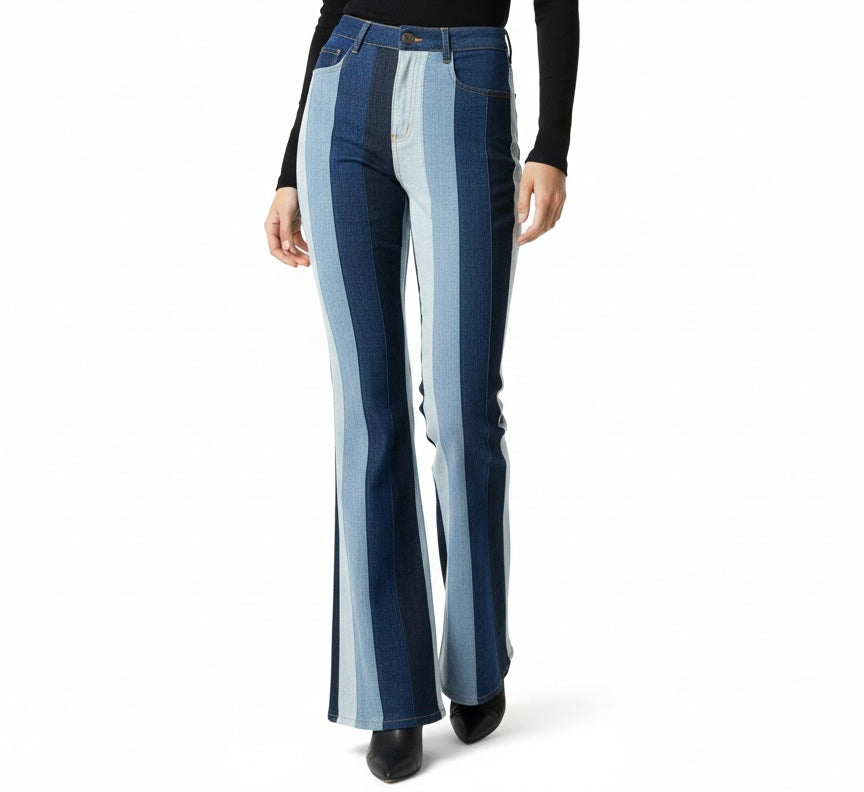 DENIM STRIPPED BLUE JEANS