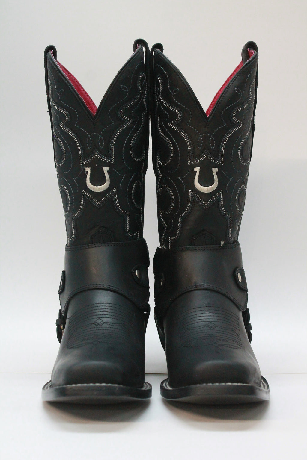 Black Biker Boots Pink Leather