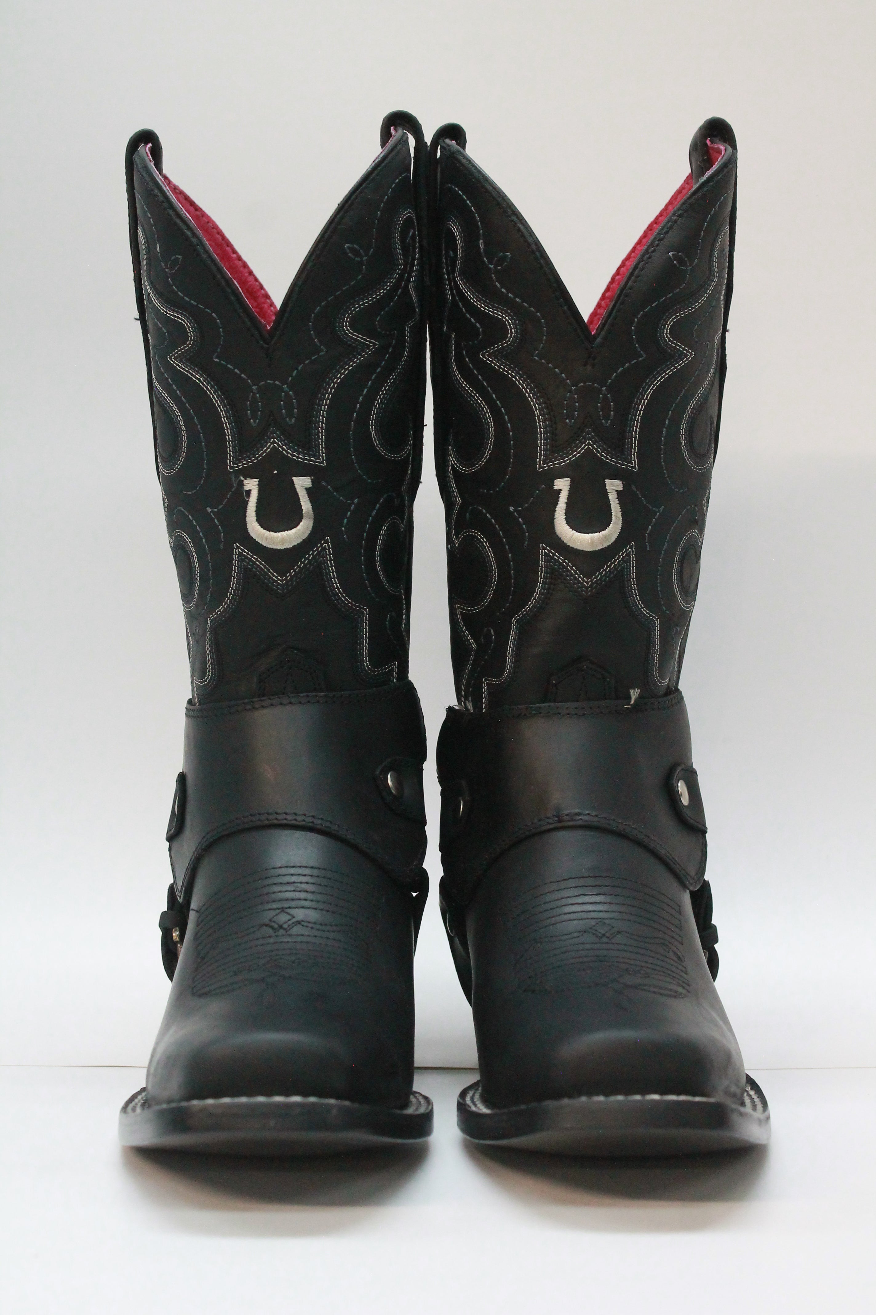 Black Biker Boots Pink Leather