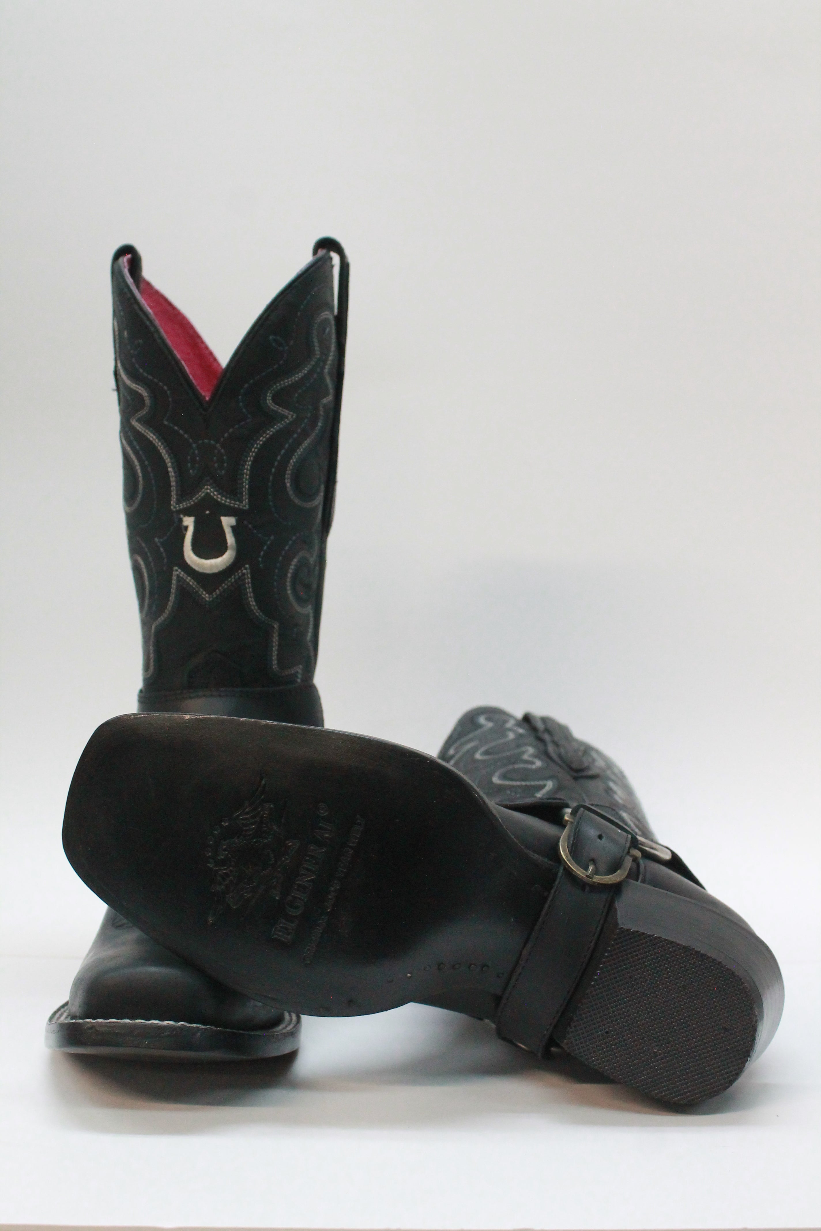 Black Biker Boots Pink Leather