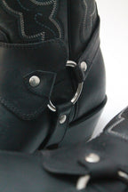 Black Biker Boots Pink Leather