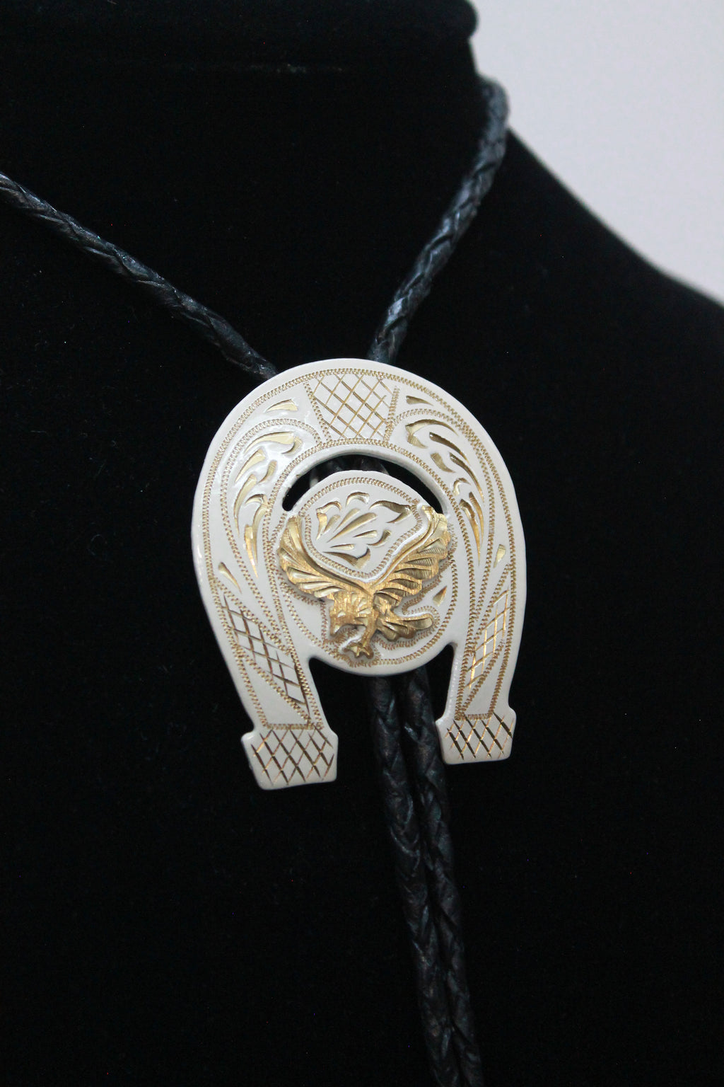 Two Tone Eagle & Horseshoe Bolo Tie