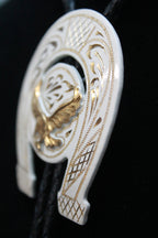 Two Tone Eagle & Horseshoe Bolo Tie
