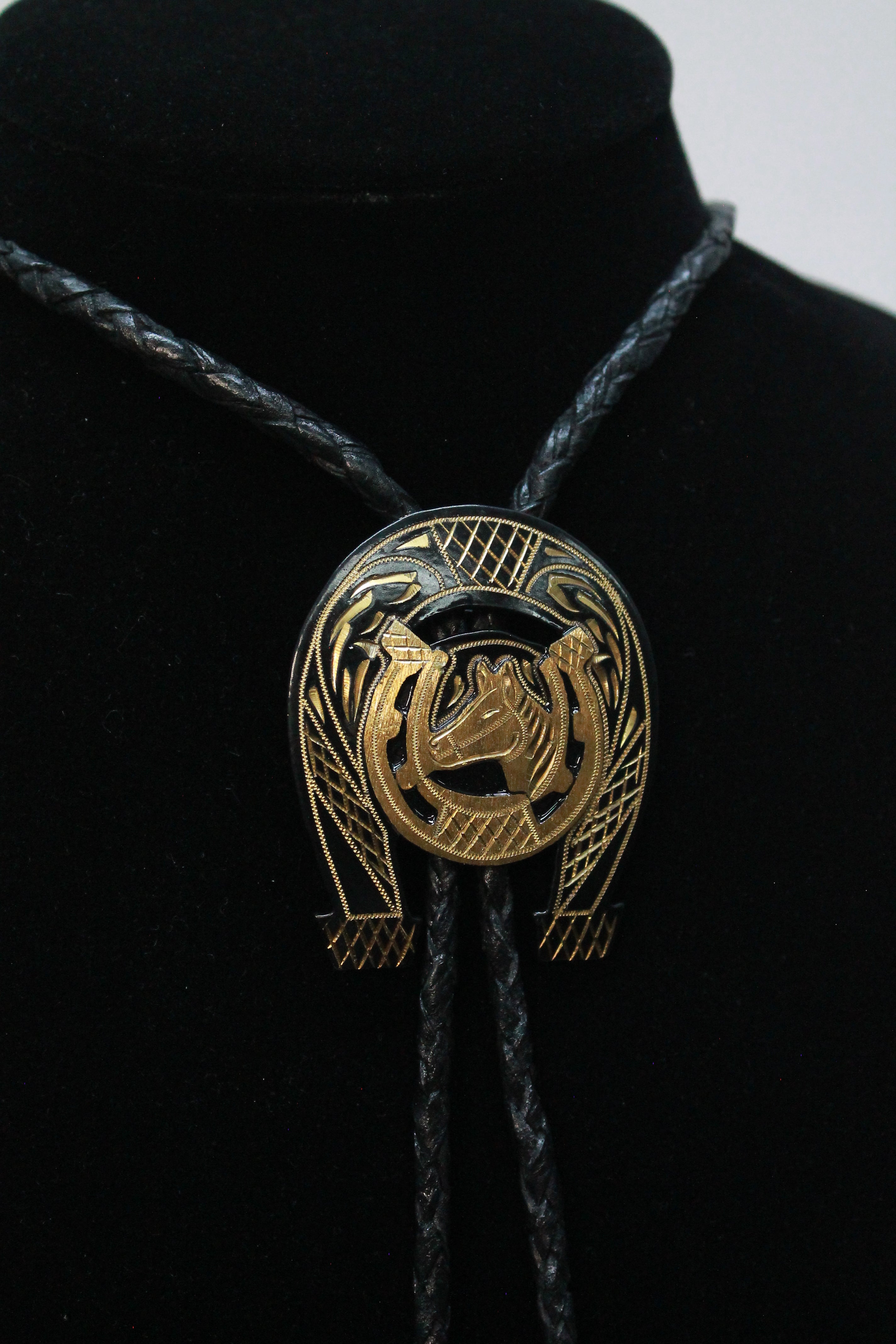 Two Tone Horse & Horseshoe Bolo Tie
