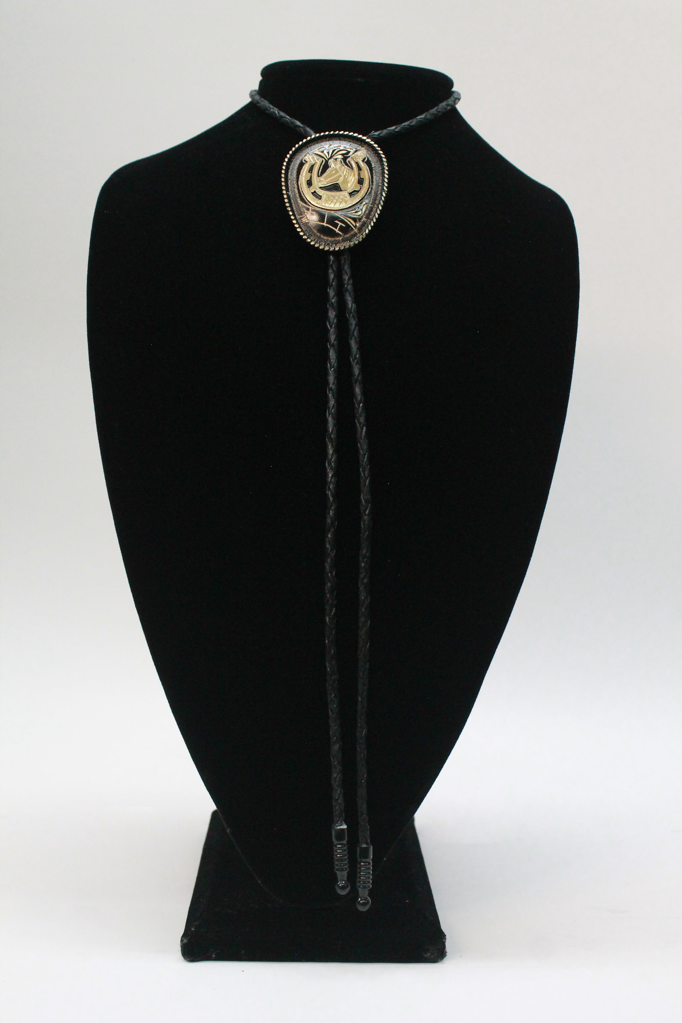 Two Tone Oval Horse & Horseshoe Bolo Tie