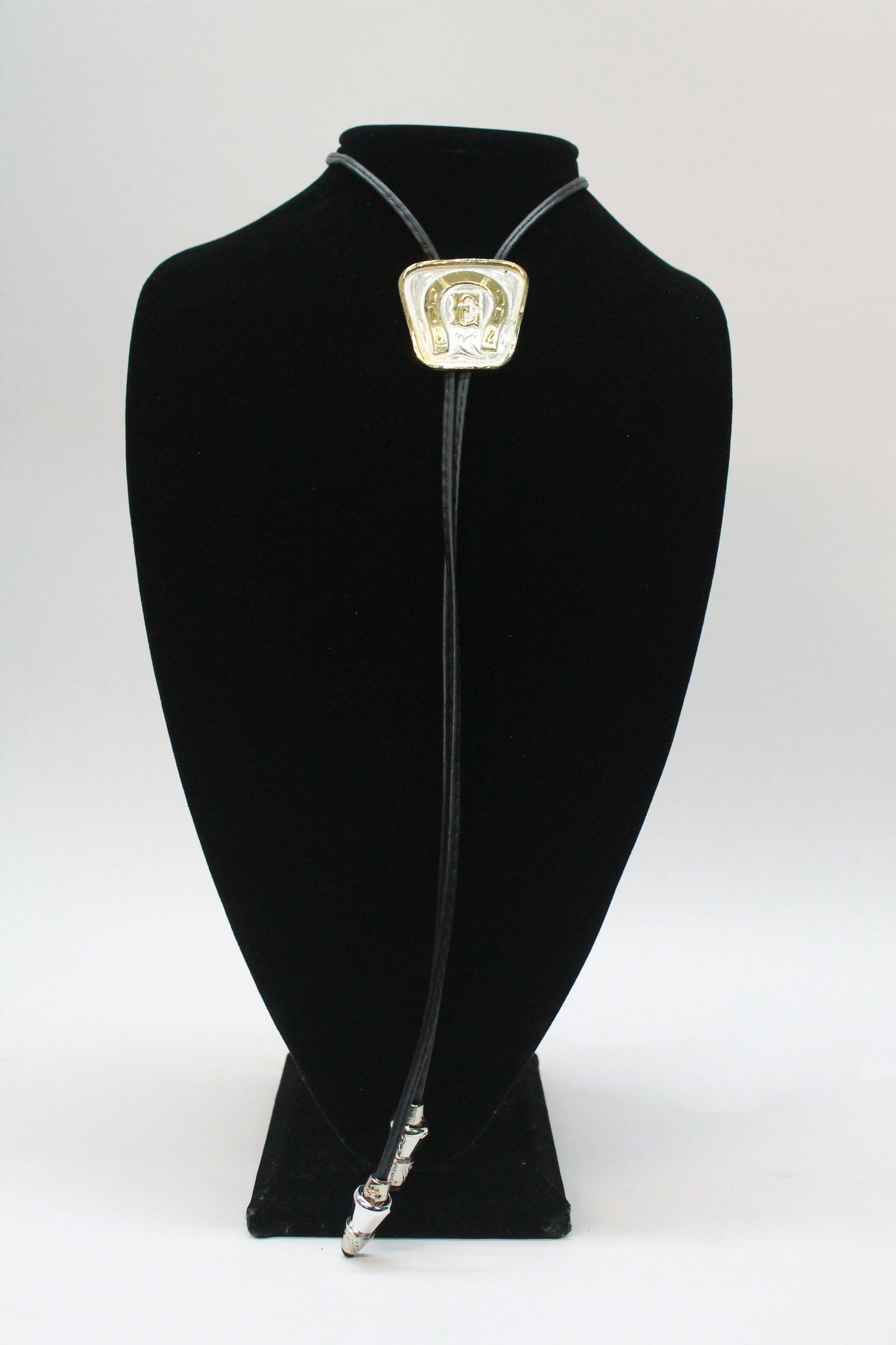 "E" Initial Bolo Tie - Gold and Silver Plated