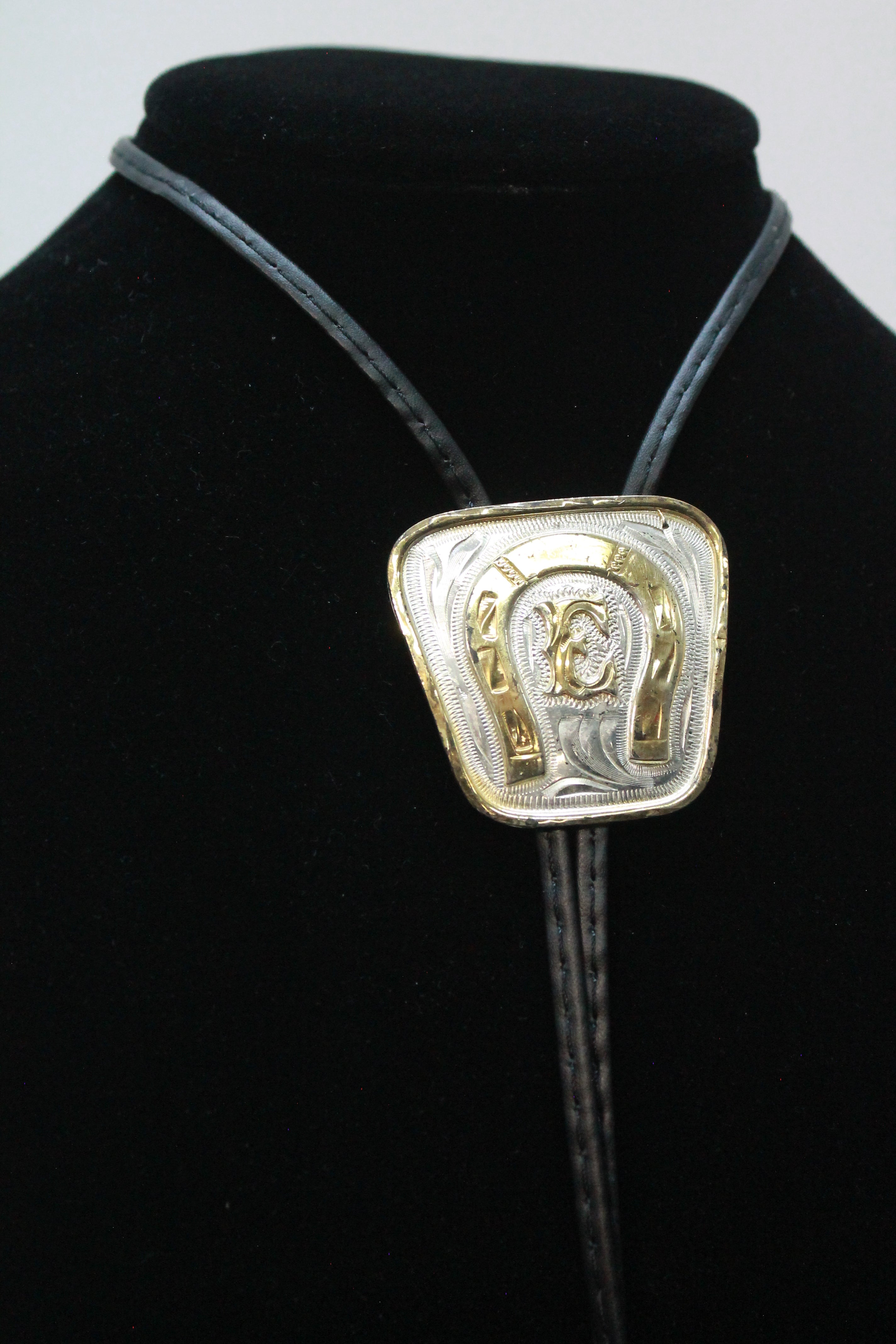 "E" Initial Bolo Tie - Gold and Silver Plated