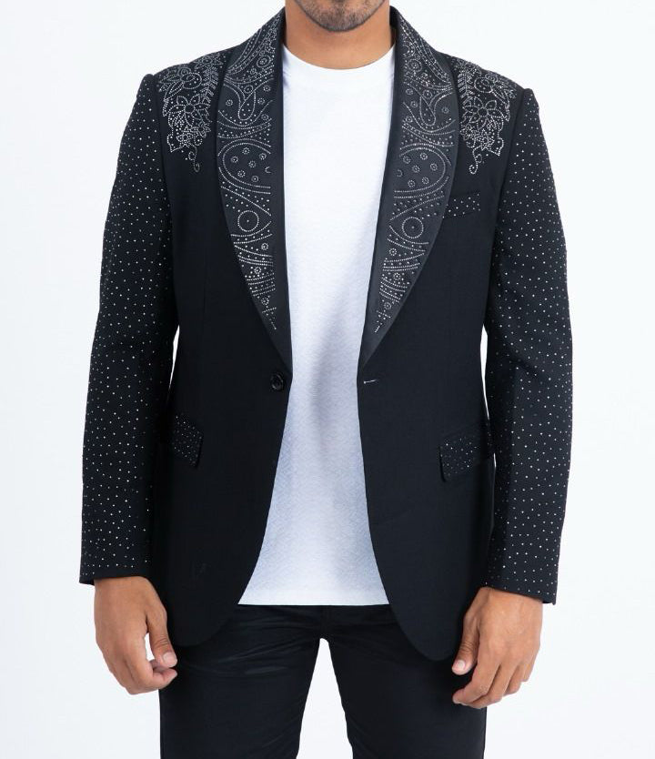MEN'S BLACK EMBROIDERED COAT