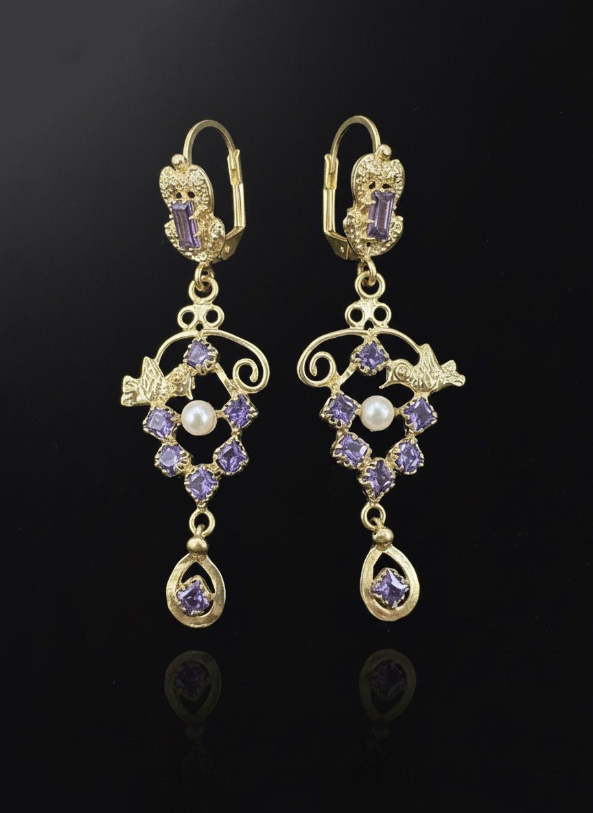 Purple Zirconia 24K Gold Plated Eairings
