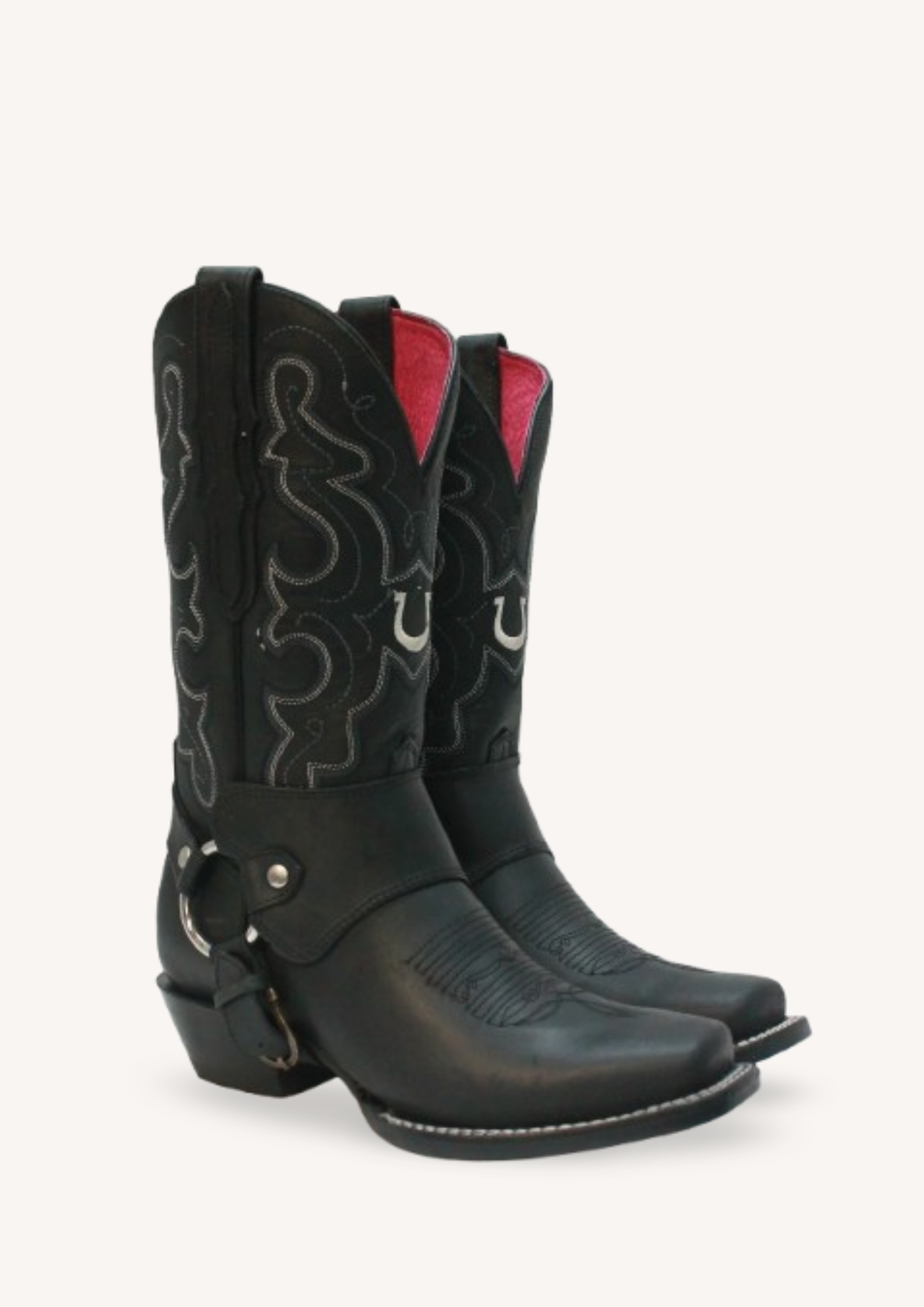 Black Biker Boots Pink Leather