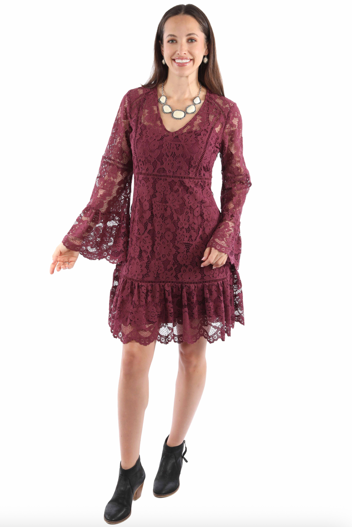 Lace Dress With Flared Sleeves