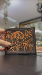 Leather Engraved Skull Wallet